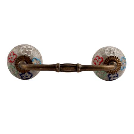 Multi Colored Floral Crackle Ceramic Bridge Handle